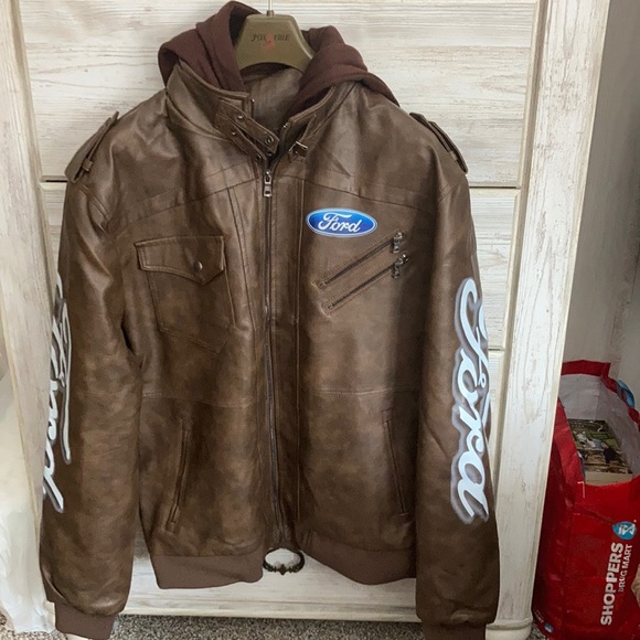 Other - New brown leather jacket with FORD decals